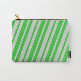 [ Thumbnail: Lime Green & Light Grey Colored Lines Pattern Carry-All Pouch ]