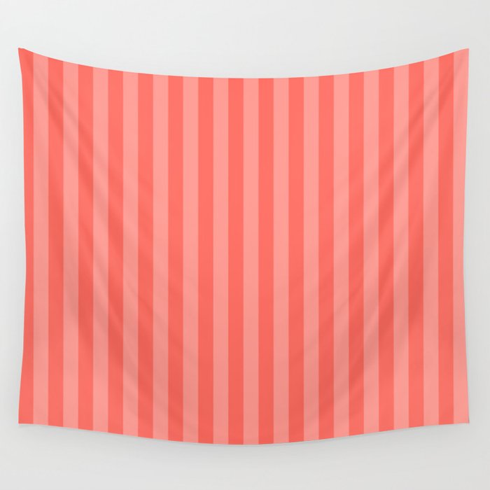 Coral Pink Thin Vertical Stripes Wall Tapestry