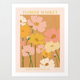 Flower Market - Ranunculus #1 Art Print | Painting, Botanical, Green, Boho, Typography, Floral, Retro, Flower, Orange, Nature 