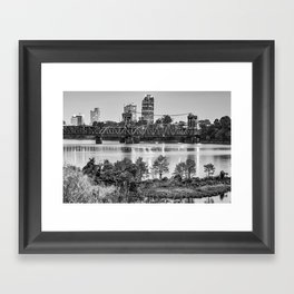 Downtown Little Rock From The Arkansas River Trail In Black And White Framed Art Print