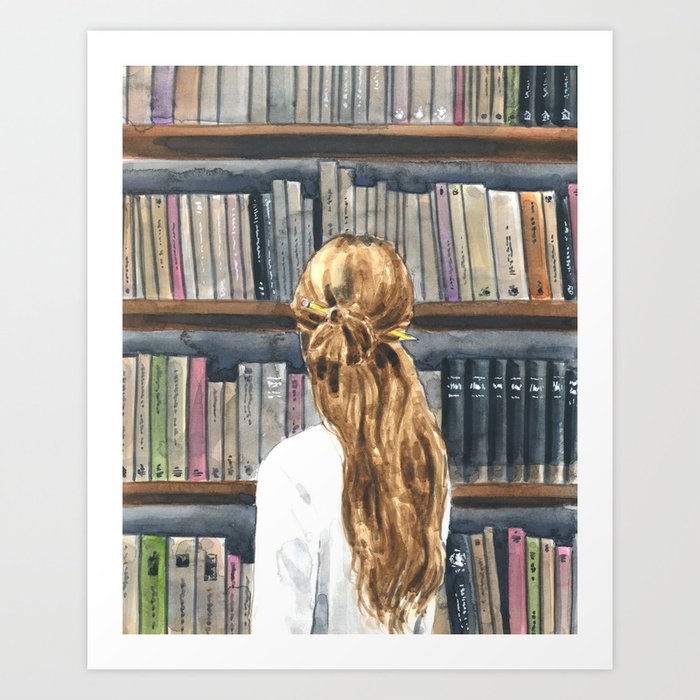 Girl in the Bookstore Art Print