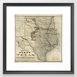 Old Map of Texas 1876 Vintage Wall map Restoration Hardware Style Map Framed Art Print