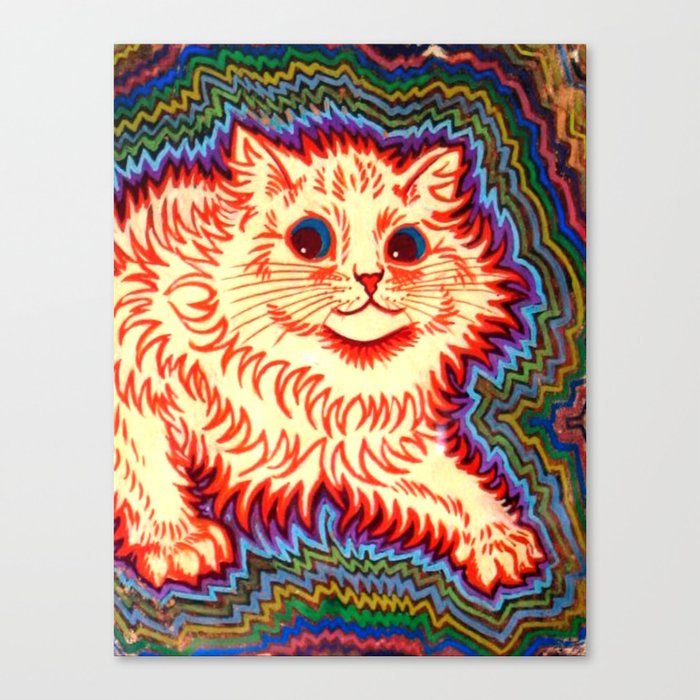 Louis Wain Psychedelic Cat Prints - Set of 4 Vintage Wall Art & Wall Decor  - Retro Cat Paintings for Bedroom Decor, Living Room Decor, Kitchen Decor