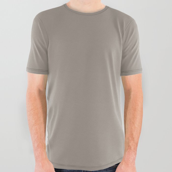 Neutral Mid-tone Gray Taupe Solid Color PPG Rock Slide PPG1022-4 - All One Single Shade Hue Colour All Over Graphic Tee
