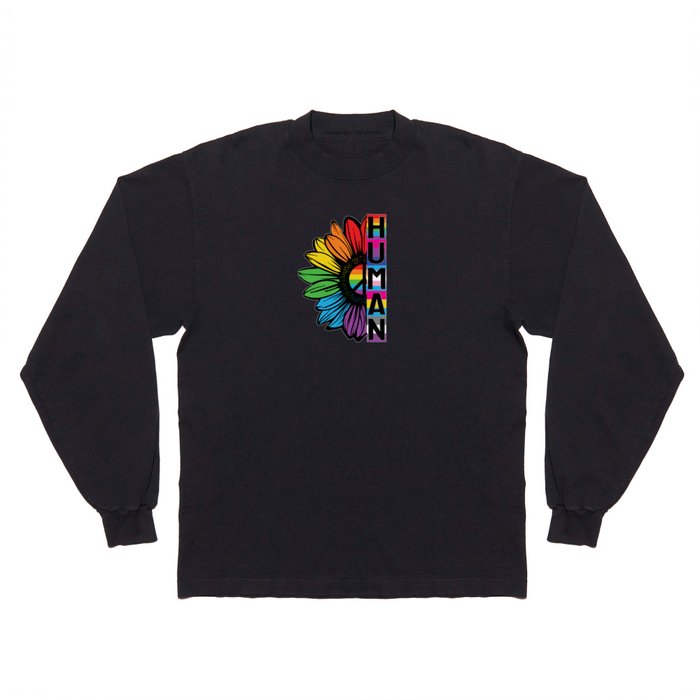 HUMAN Sunflower LGBT Flag Gay Pride Month LGBTQ Long Sleeve T Shirt