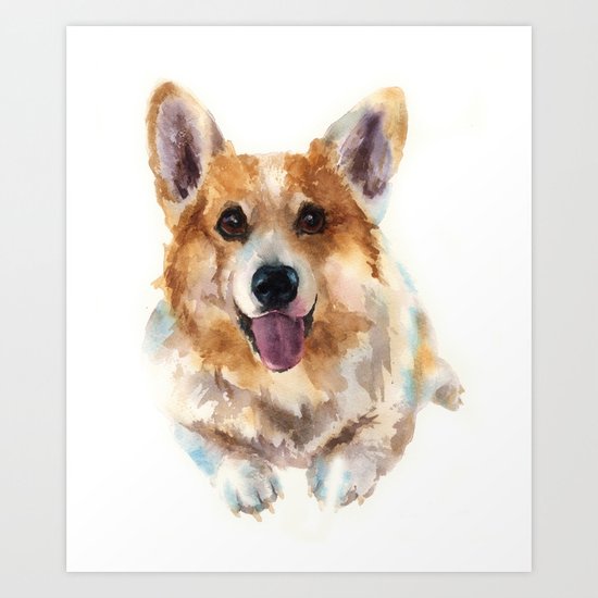 Corgi painting, watercolor Corgi, dog paintings, dog breed mugs, dog breed pillows Art Print