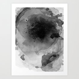 Black and Grey Abstract Watercolor Painting Monochrome Nebula 4 Art Print