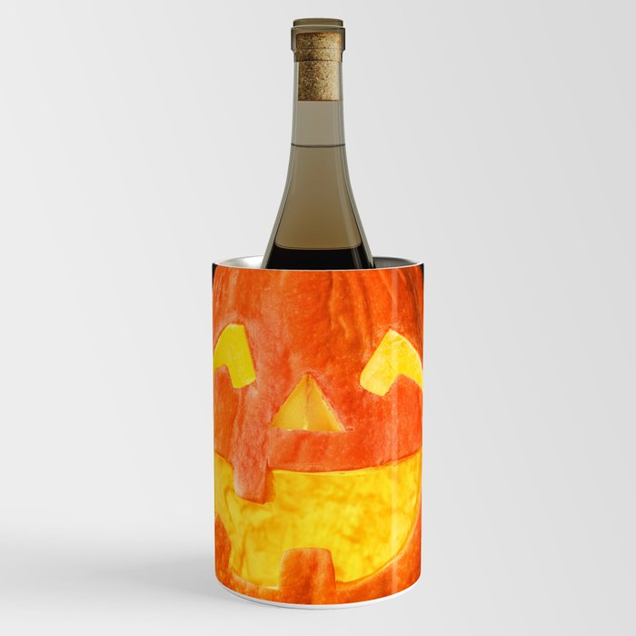 Halloween Pumpkin with Leaves on Wooden Background Wine Chiller