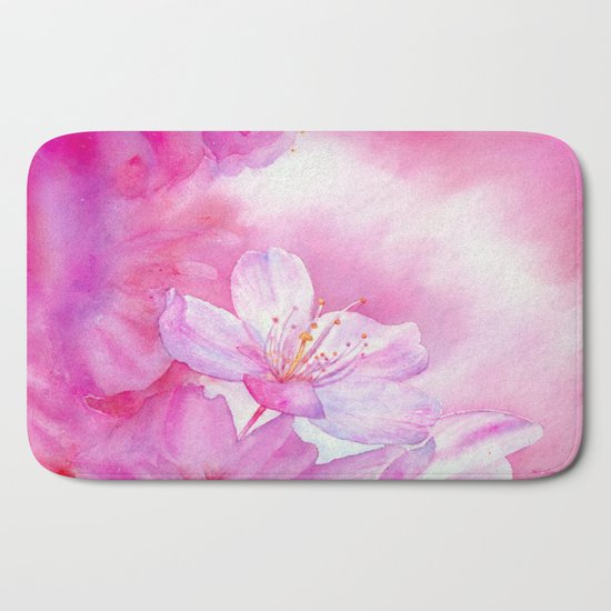 Cherry Blossom Spring Delight Sakura Hanami Art Watercolor Painting By Suisai Genki Bath Mat By Suisaigenki Society6