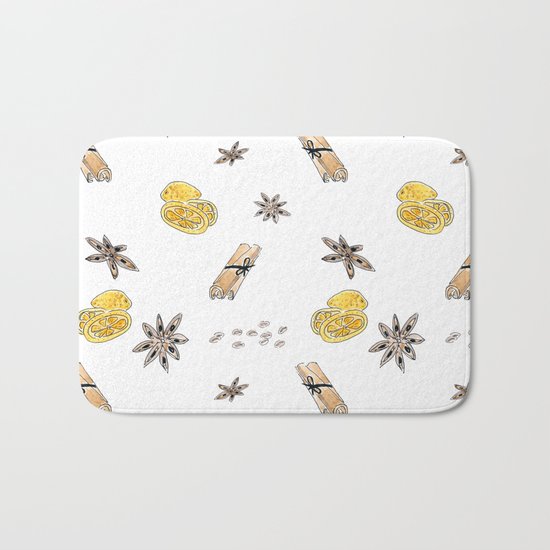 Seamless pattern with lemon slices and spices Bath Mat
