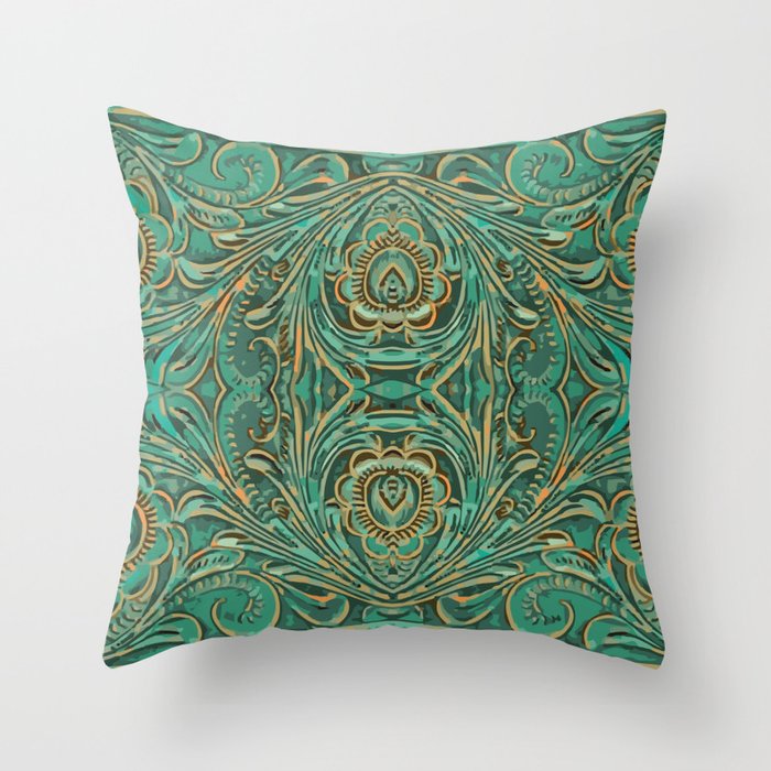 old west country cowboy fashion teal green western leather Throw