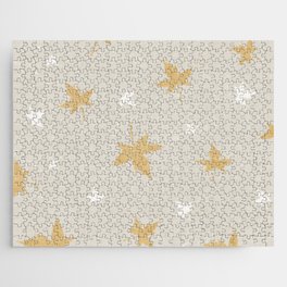 Gold White Autumn Leaves On Silver Elegant Collection Jigsaw Puzzle