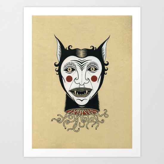 Cat Head with Worms Art Print
