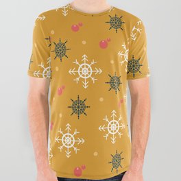 Christmas Pattern Yellow Retro Snowflake All Over Graphic Tee