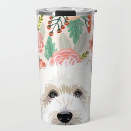 Golden Doodle florals pet portrait art print and dog gifts Travel Mug