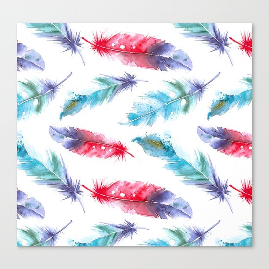 Boho Watercolor feathers Canvas Print