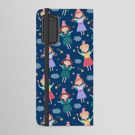 Navy Blue Pink Green Lavender Hand Painted Cute Fairies Android Wallet Case