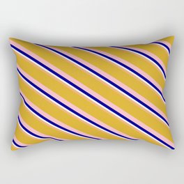 [ Thumbnail: Colorful Brown, Goldenrod, Light Pink, Blue, and Mint Cream Colored Lined/Striped Pattern Rectangular Pillow ]