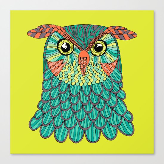 owl - Lime green Canvas Print