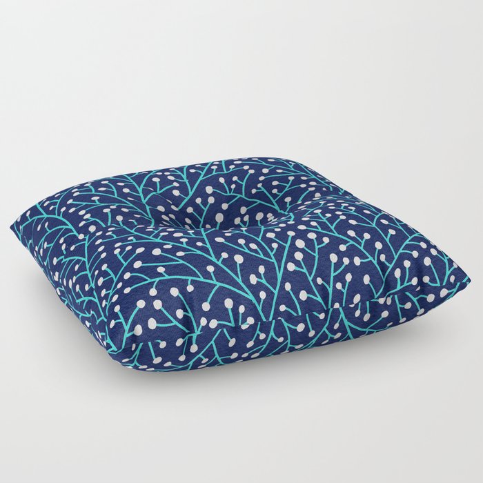 Berry Branches - Turquoise on Navy Floor Pillow
