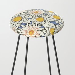 White and Yellow Floral Pattern Design Counter Stool