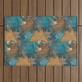 Gold Triangles on Teal Outdoor Rug