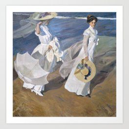 Paseo a orillas del mar "Promenade au bord de la mer", Joaquín Sorolla, 1909 Art Print | Sea, Masterpiece, Painting, 1909, Blue, Promenade, Peintre, Oil, Mer, Painter 