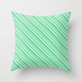 [ Thumbnail: Aquamarine, Green, and Lavender Colored Lined/Striped Pattern Throw Pillow ]