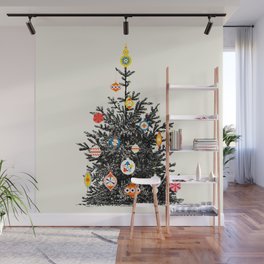 Retro Decorated Christmas Tree Wall Mural