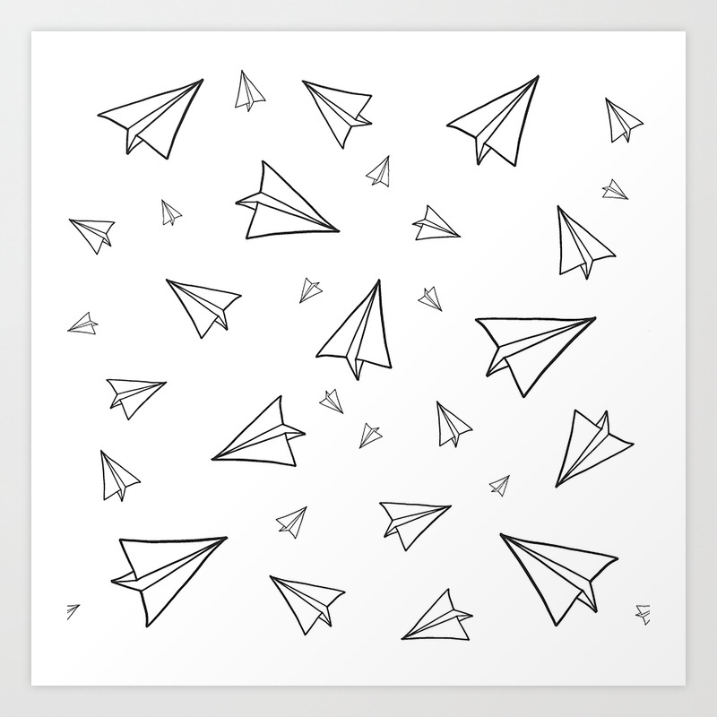 Paper Airplane Pattern Line Drawing Art Print By Artbynieman Society6