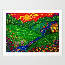River By the Yellow House Art Print
