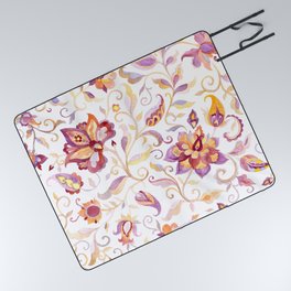 Exotic Oriental Chintz Peach Pink Floral Pattern Picnic Blanket