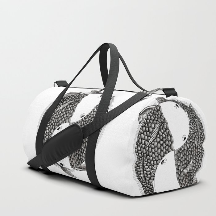 Pisces - Fish Koi - Japanese Tattoo Style (black and white) Duffle Bag