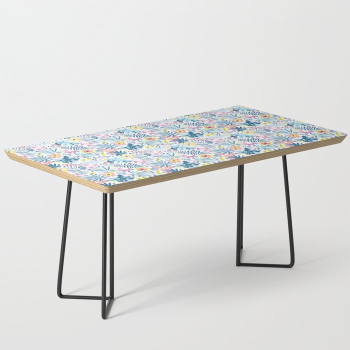 Whimsical Blue Summer Tropical Wildflowers Coffee Table