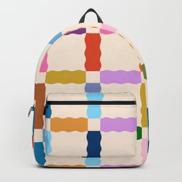 Thick Squiggly Grid (Cream BG) Backpack | Bright, Playful, Colorful, Lines, Kromorebistudio, Vector, Pattern, Mod, Curated, Chunky 