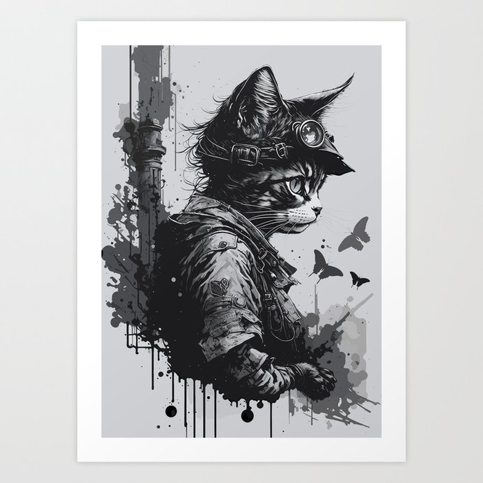 Cat Soldier Street Art Art Print