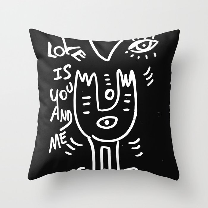Love is You and Me Street Art Graffiti Black and White Throw Pillow