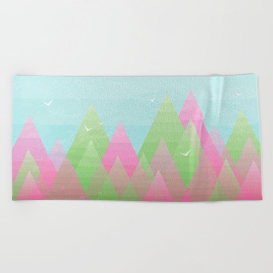 Geometric Lake Mountain I - Spring Beach Towel