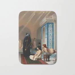 Jean-Léon Gérôme - Pool in a Harem Bath Mat | Orientalism, Female, Canvas, Carpet, Femaletoplessness, Eunuch, Clothedmale, Harem, Cross Leggedsitti, Genreart 