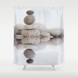 Stone Balance pebble cairn and water Shower Curtain