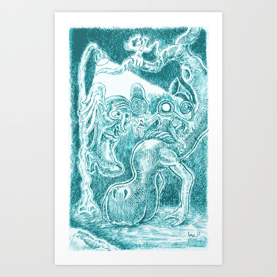 Creatures under Lamppost Art Print