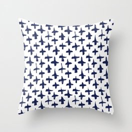 Navy Blue plus signs brush strokes seamless pattern Throw Pillow