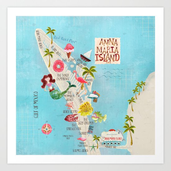 Anna Maria Island Map Art Print by bridgettstahlman  Society6