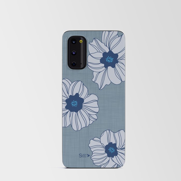 Ice Blue Jumbo Size Flowers on a Linen Background Android Card Case