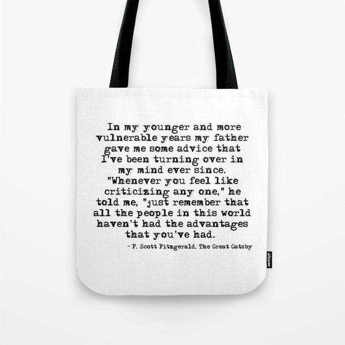 In my younger and more vulnerable years - F Scott Fitzgerald Tote Bag