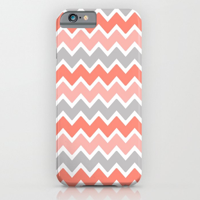 Coral Orange and Peach and Gray Grey Chevron iPhone Case