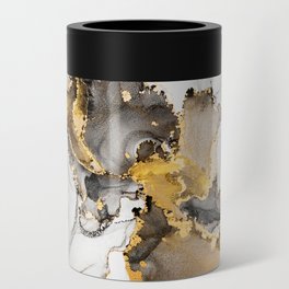 Luxury abstract fluid art painting in alcohol ink technique, mixture of black, gray and gold paints. Imitation of marble stone cut, glowing golden veins. Tender and dreamy design.  Can Cooler