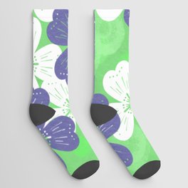 70’s Desert Flowers Periwinkle on Green Socks