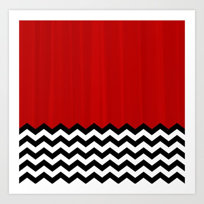 Red Black White Chevron Room w/ Curtains Art Print