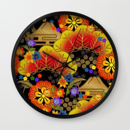 Japanese fall design on black Wall Clock